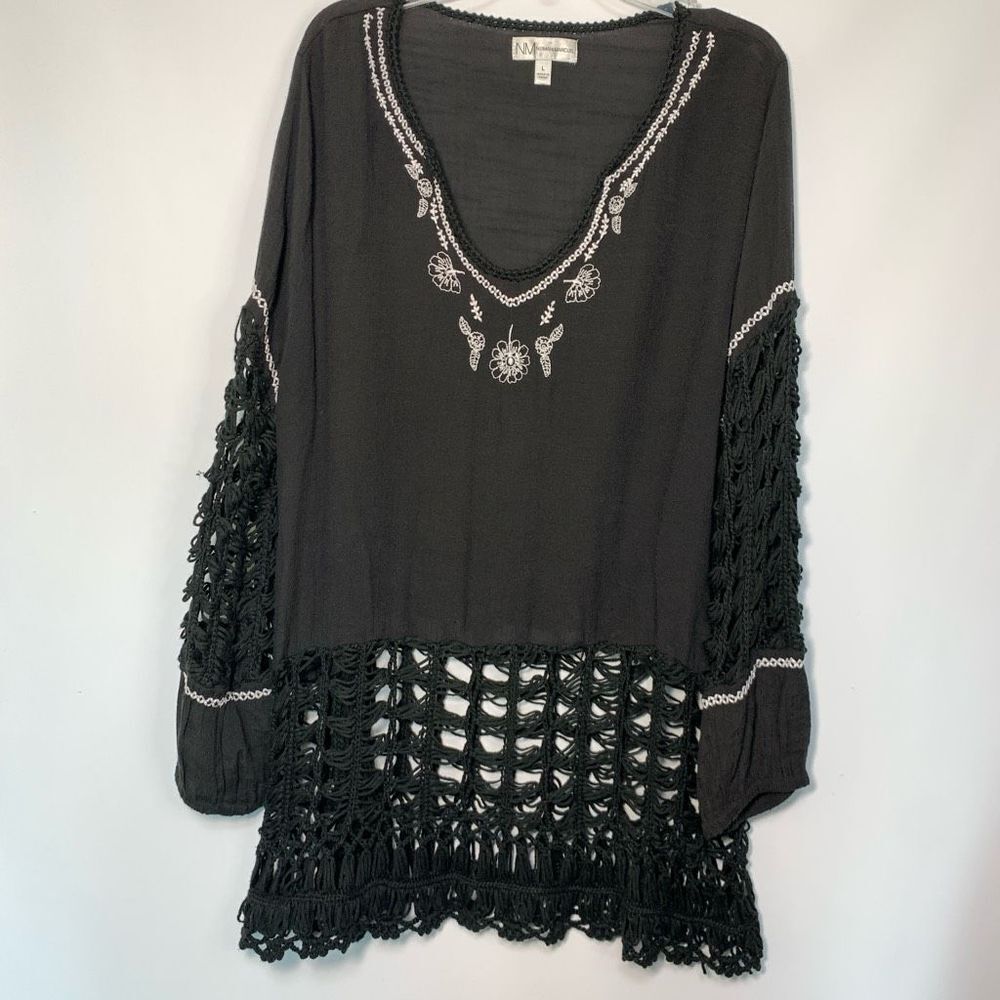 Neiman Marcus Black Crochet Swim Coverup